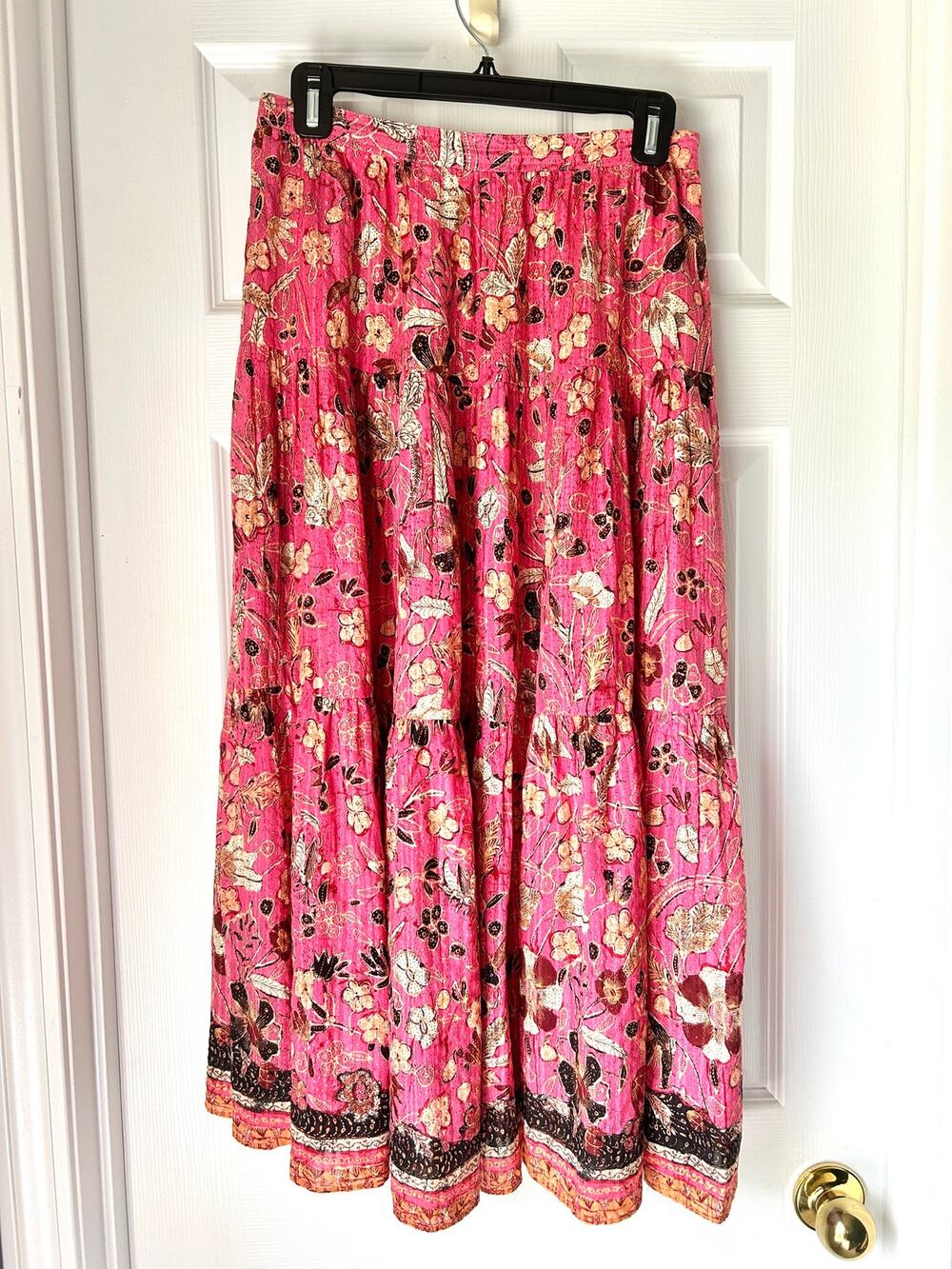 Ulla Johnson Cambrie Floral Tiered Midi Skirt Hollyhock Pink small